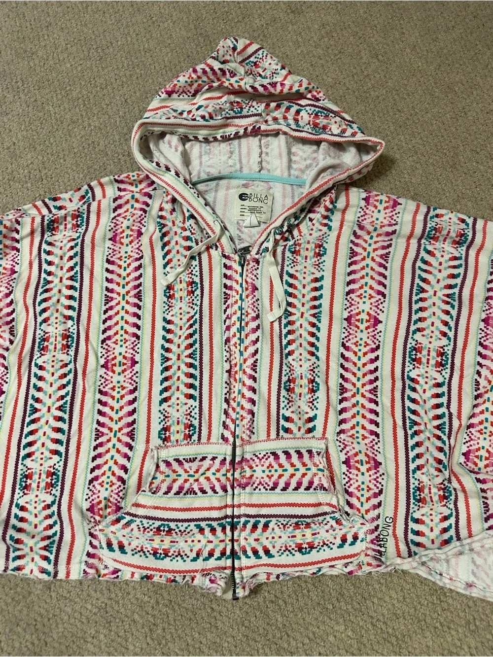 Billabong Women’s Pink Multicolor Hooded Swim Cover-Up Top - small - Picture 7 of 8
